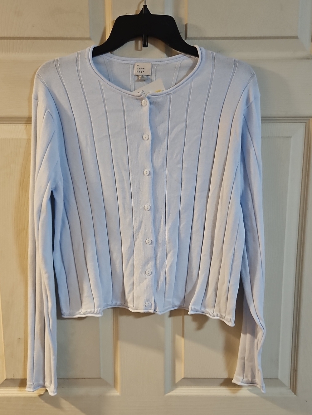 A NEW DAY LIGHT BLUE RIBBED CARDIGAN: NEW WITH TAGS: SIZE M